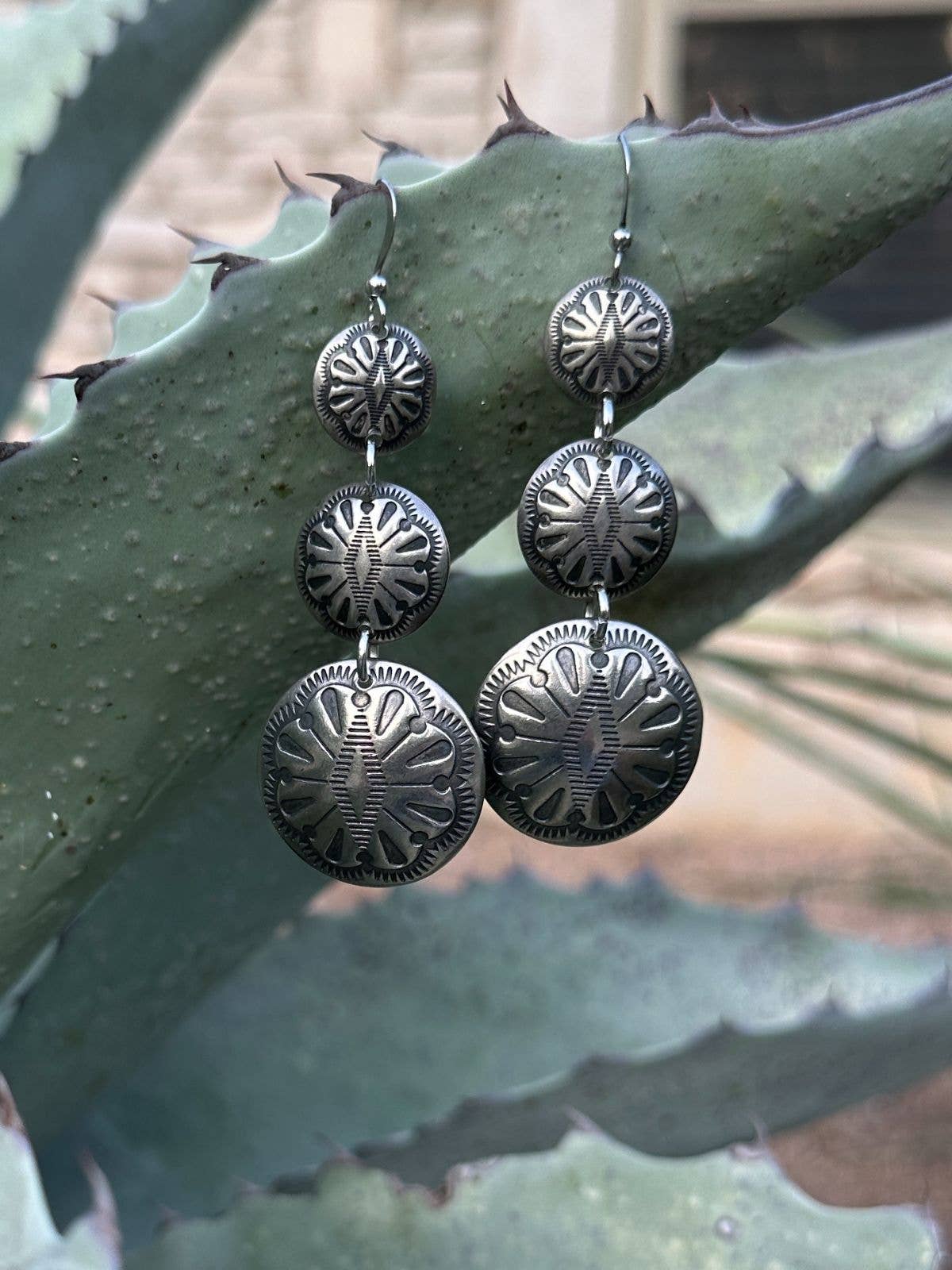 Silver Spur Triple Concho Earrings