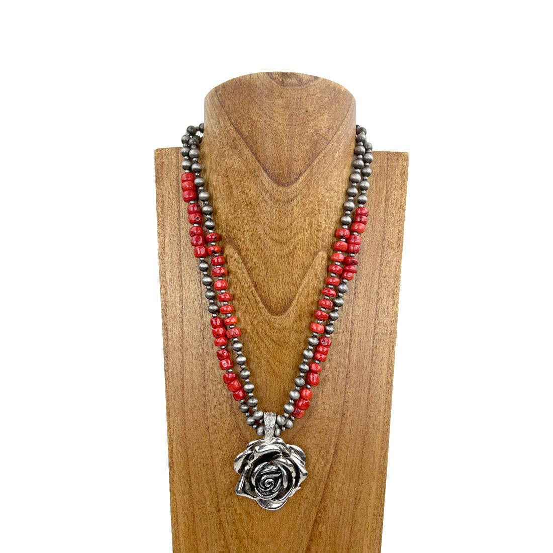 Red Rose Double-Strand Navajo Pearl Necklace