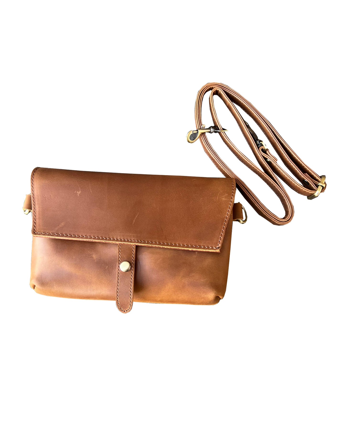W022L crazy horse genuine leather crossbody: Brown