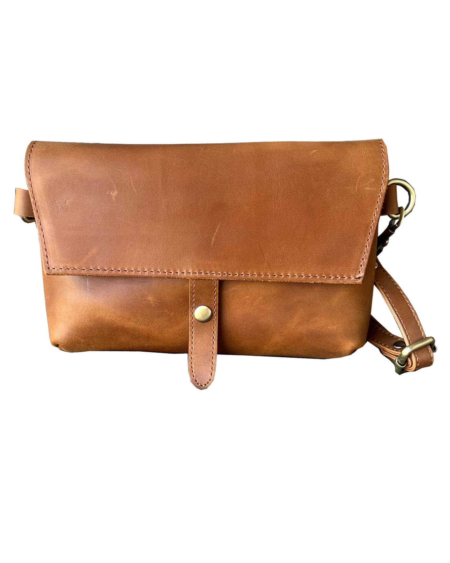 W022L crazy horse genuine leather crossbody: Brown