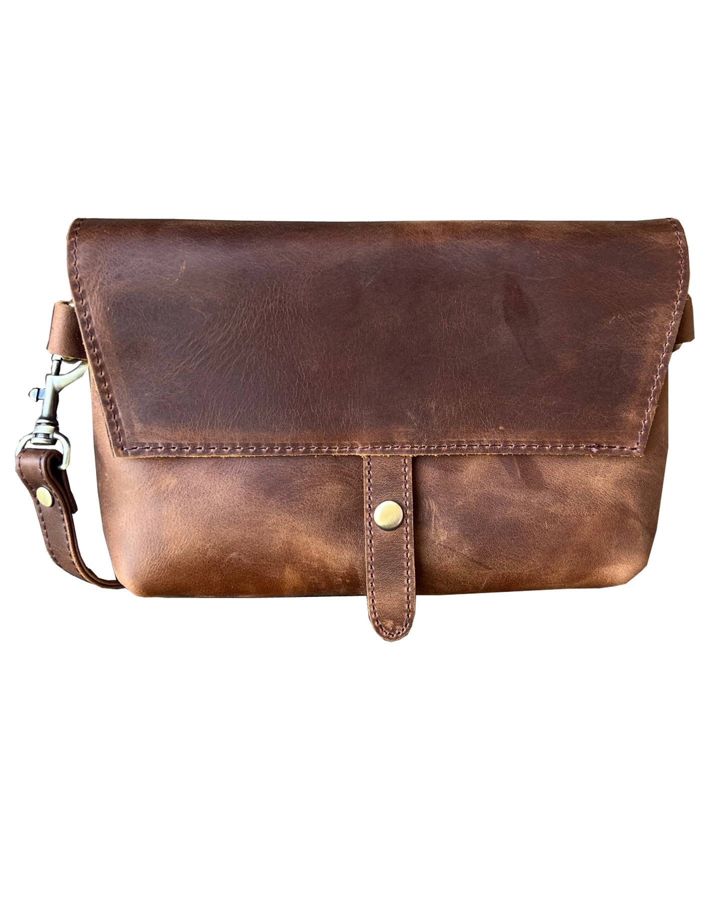 W022L crazy horse genuine leather crossbody: Brown