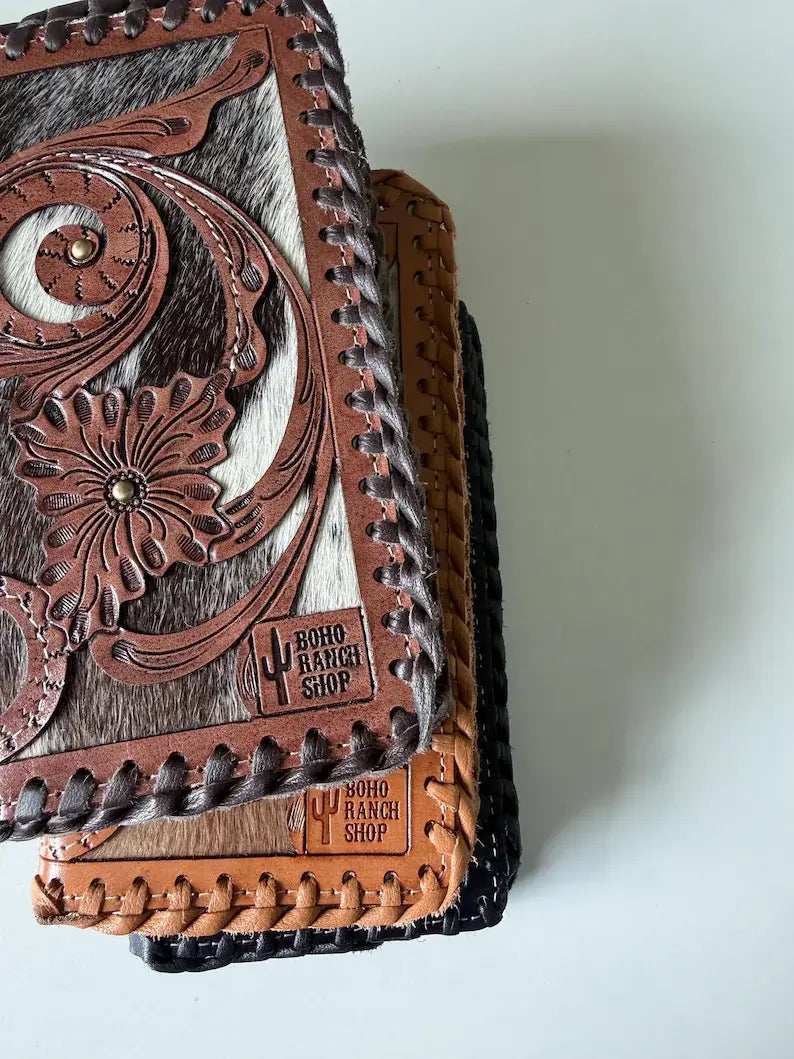 Brasswood Tooled Cowhide Wristlet Wallet