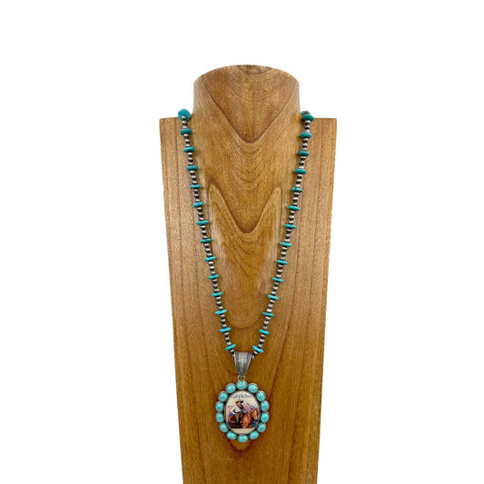 Turquoise Cowgirl Long Pendant Necklace