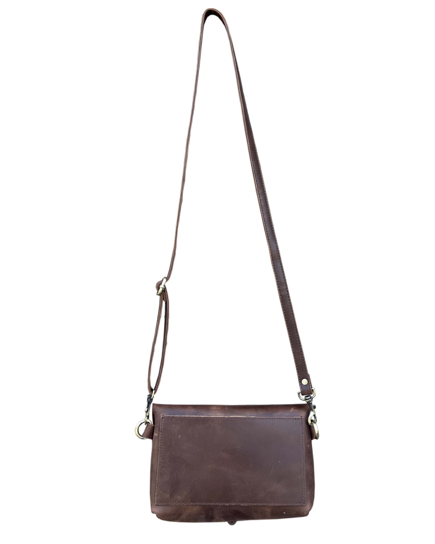 W022L crazy horse genuine leather crossbody: Brown