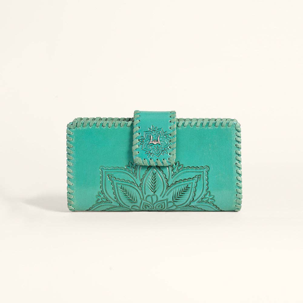 Desert Lotus Hand-Tooled Turquoise Wallet