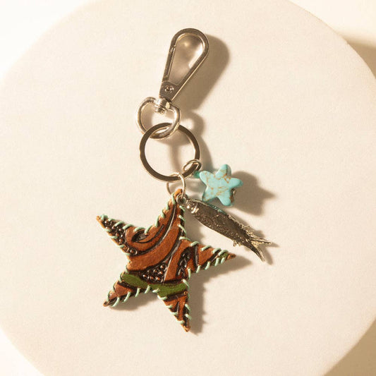 Prairie Star Hand-Tooled Leather Key Fob