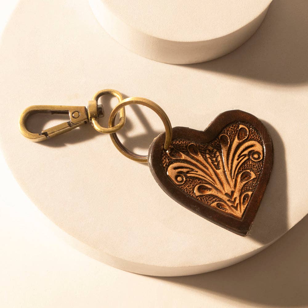 Studded Heart Western Key Fob