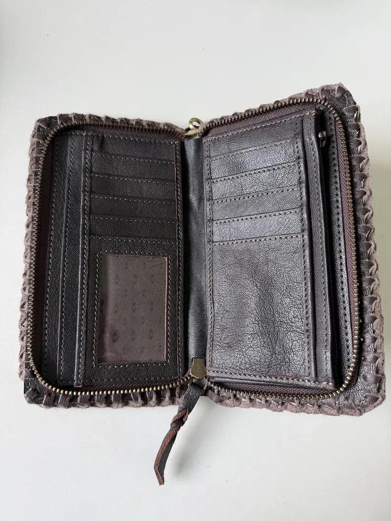 Brasswood Tooled Cowhide Wristlet Wallet