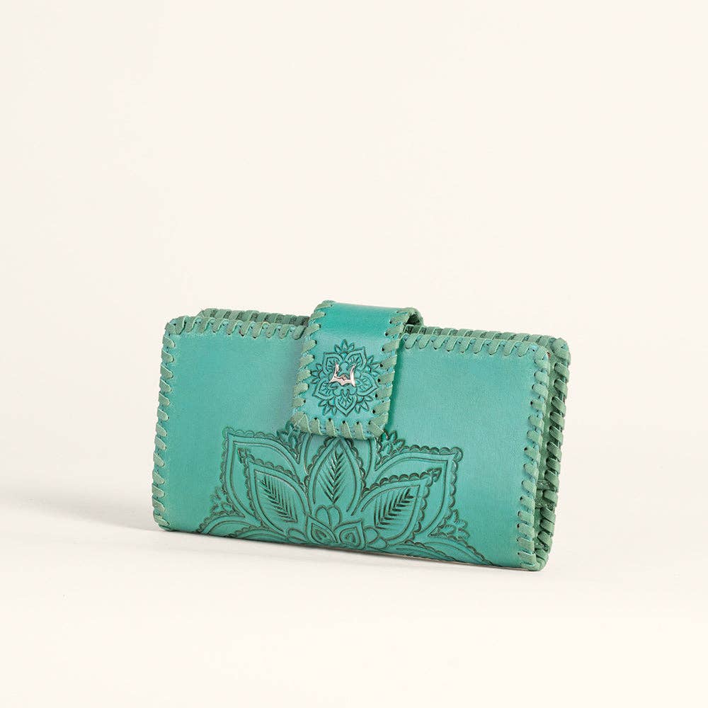 Desert Lotus Hand-Tooled Turquoise Wallet