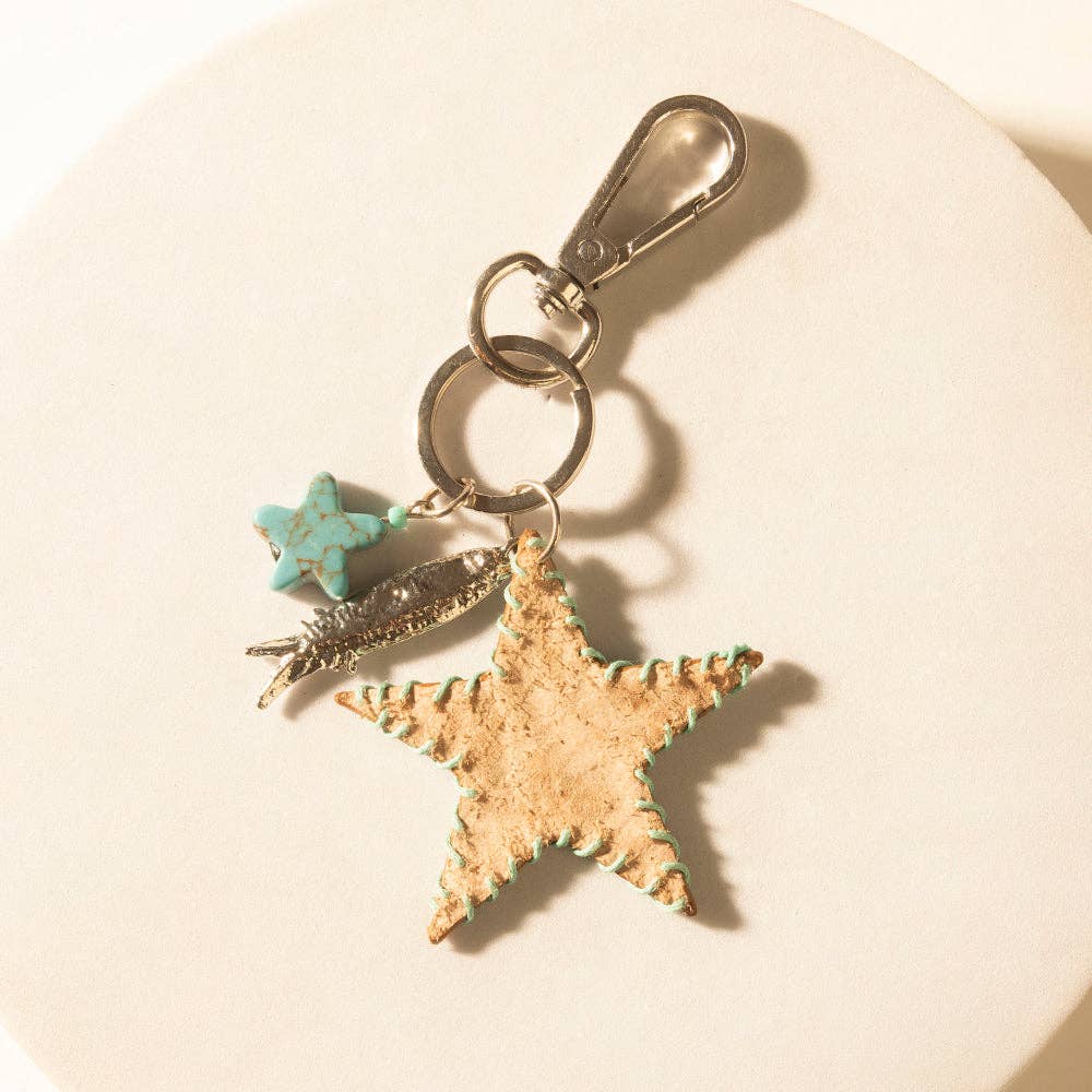 Prairie Star Hand-Tooled Leather Key Fob