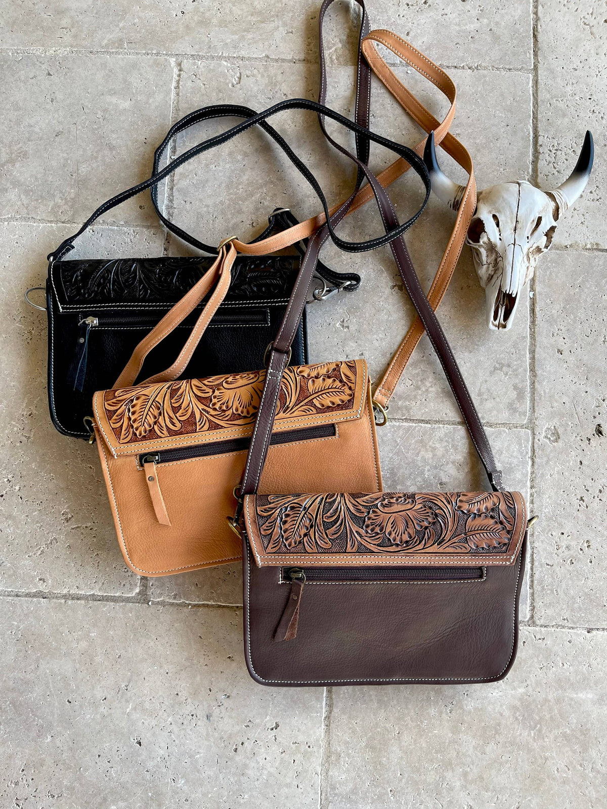 Raven Spur Tooled Cowhide Crossbody