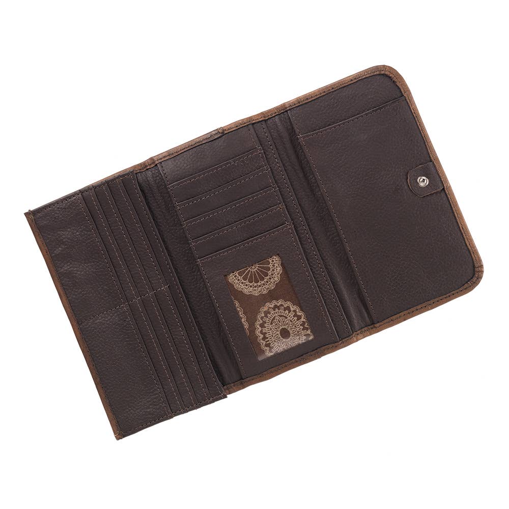 Sacred Bird Hand-Tooled Tri-Fold Wallet