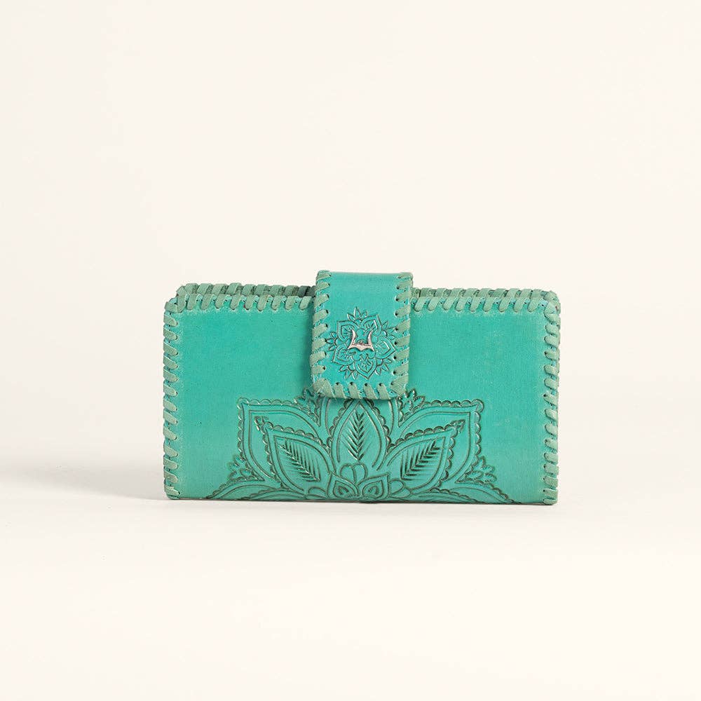 Desert Lotus Hand-Tooled Turquoise Wallet