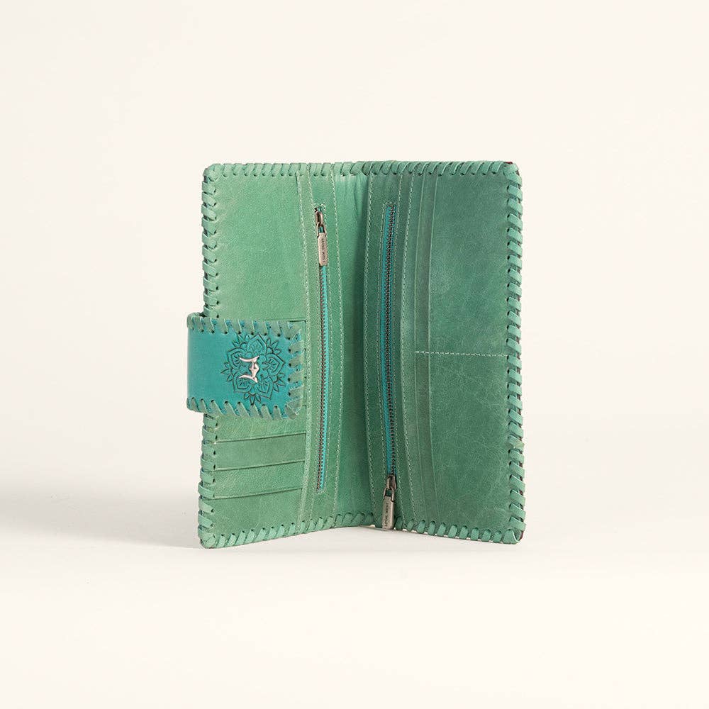 Desert Lotus Hand-Tooled Turquoise Wallet