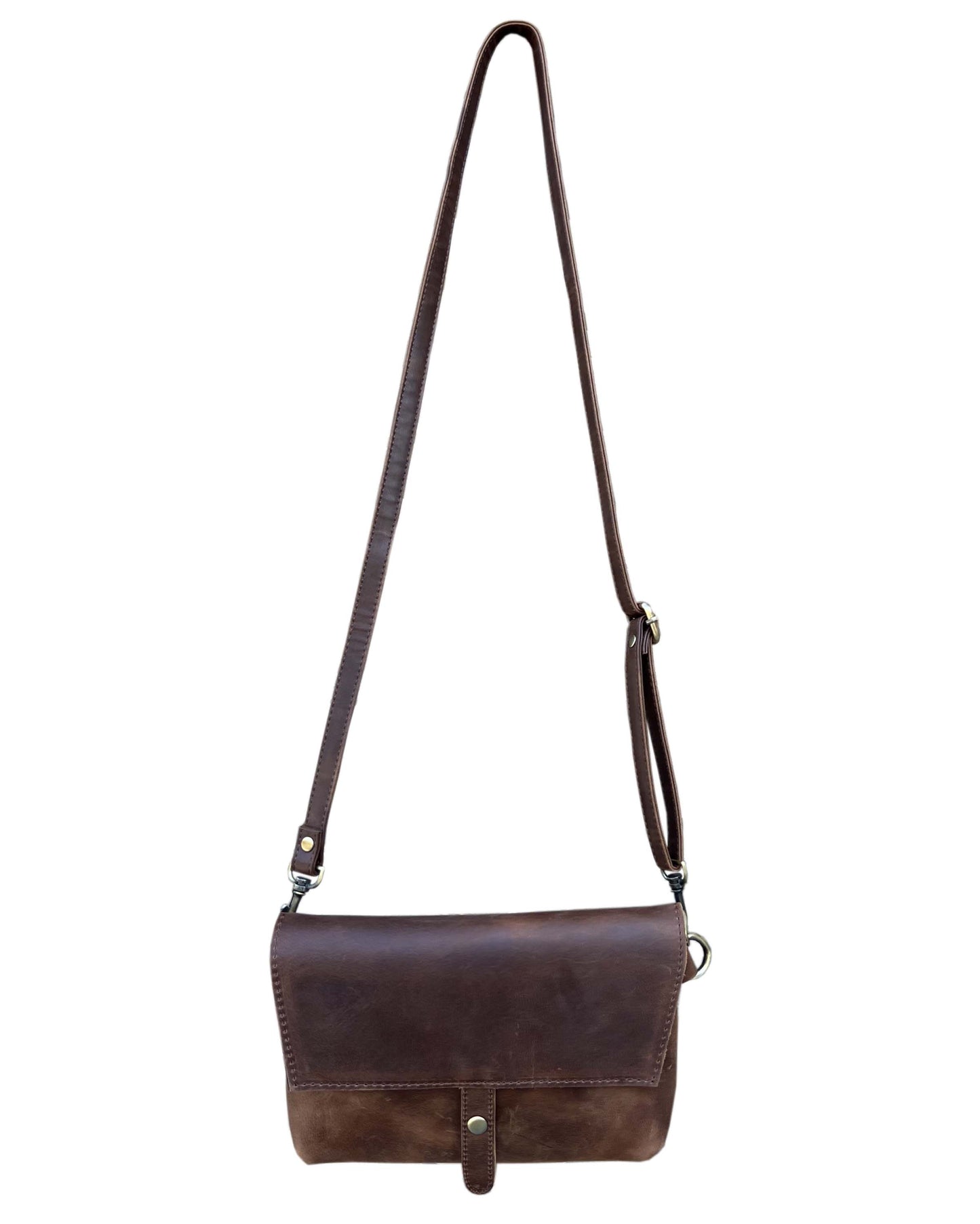 W022L crazy horse genuine leather crossbody: Brown