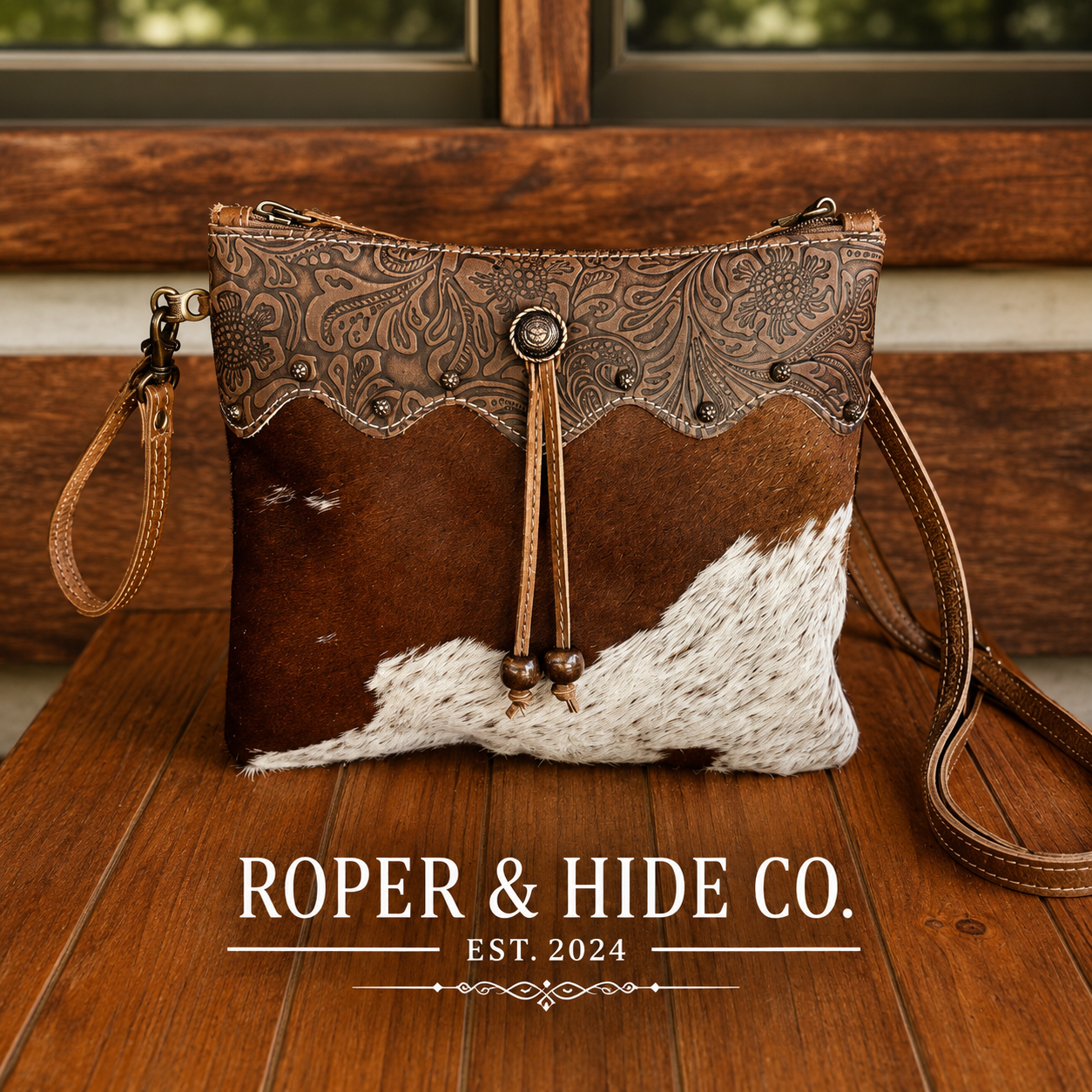 Myra Ornate Hair-On-Hide & Tooled Leather Handbag