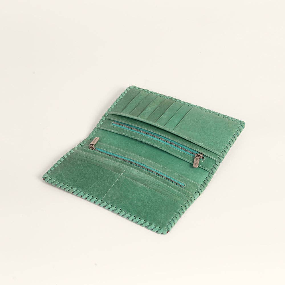 Desert Lotus Hand-Tooled Turquoise Wallet