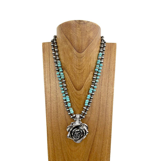 Turquoise Rose Double-Strand Necklace