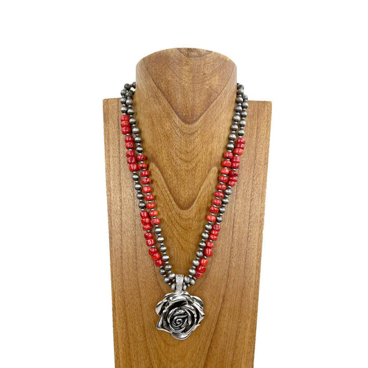 Red Rose Double-Strand Navajo Pearl Necklace