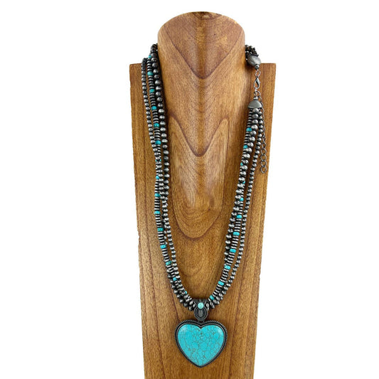 Big Sky Triple-Strand Turquoise Heart Necklace