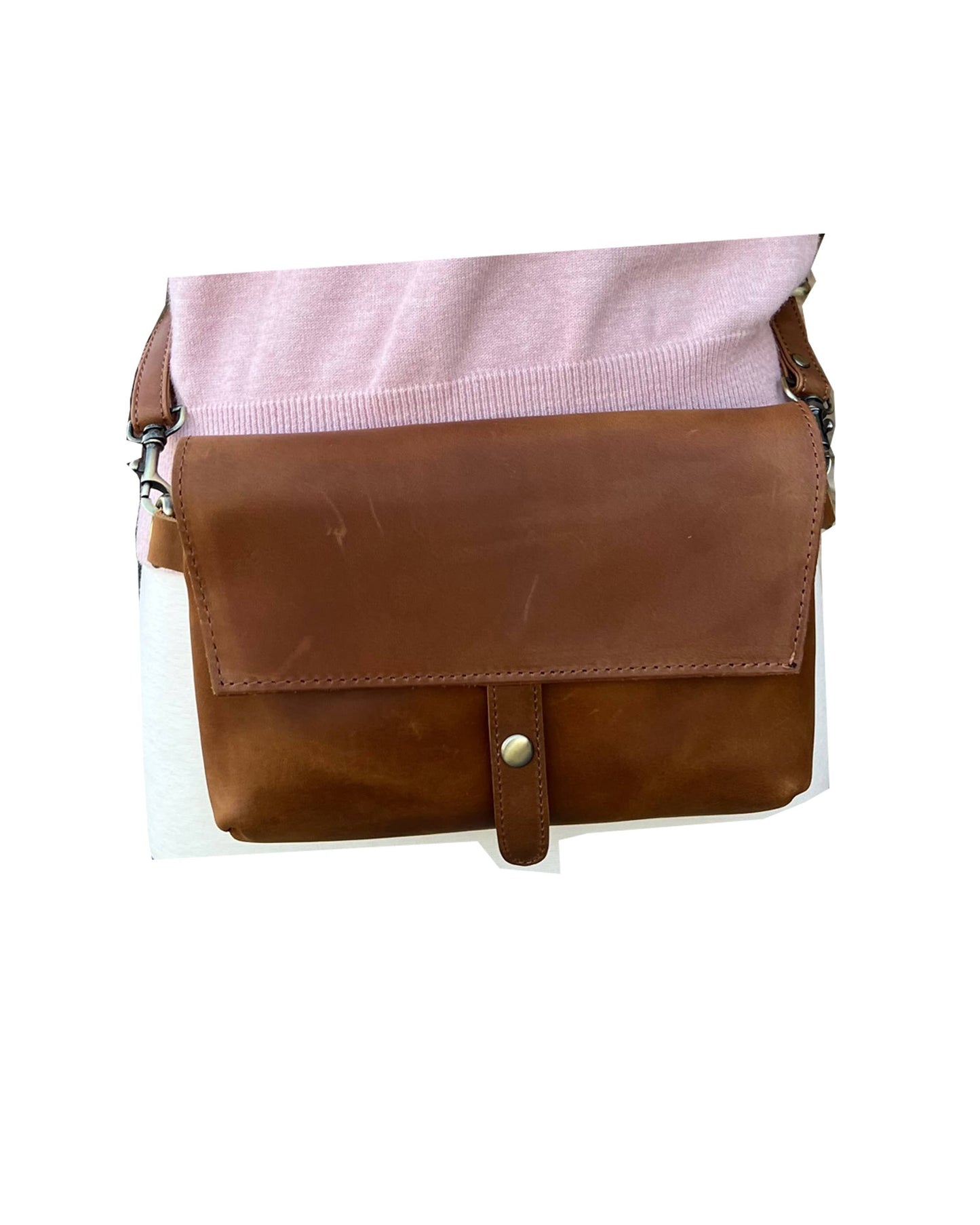 W022L crazy horse genuine leather crossbody: Brown