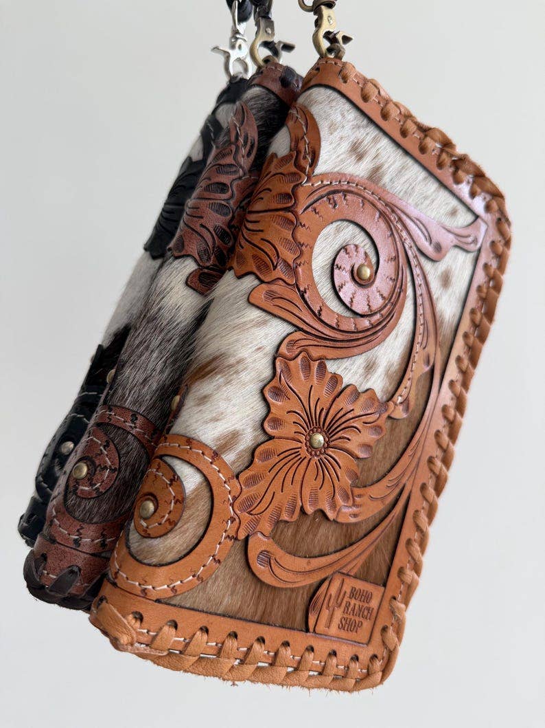 Brasswood Tooled Cowhide Wristlet Wallet