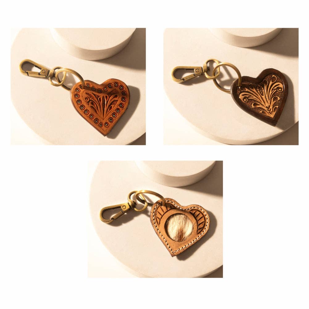 Studded Heart Western Key Fob