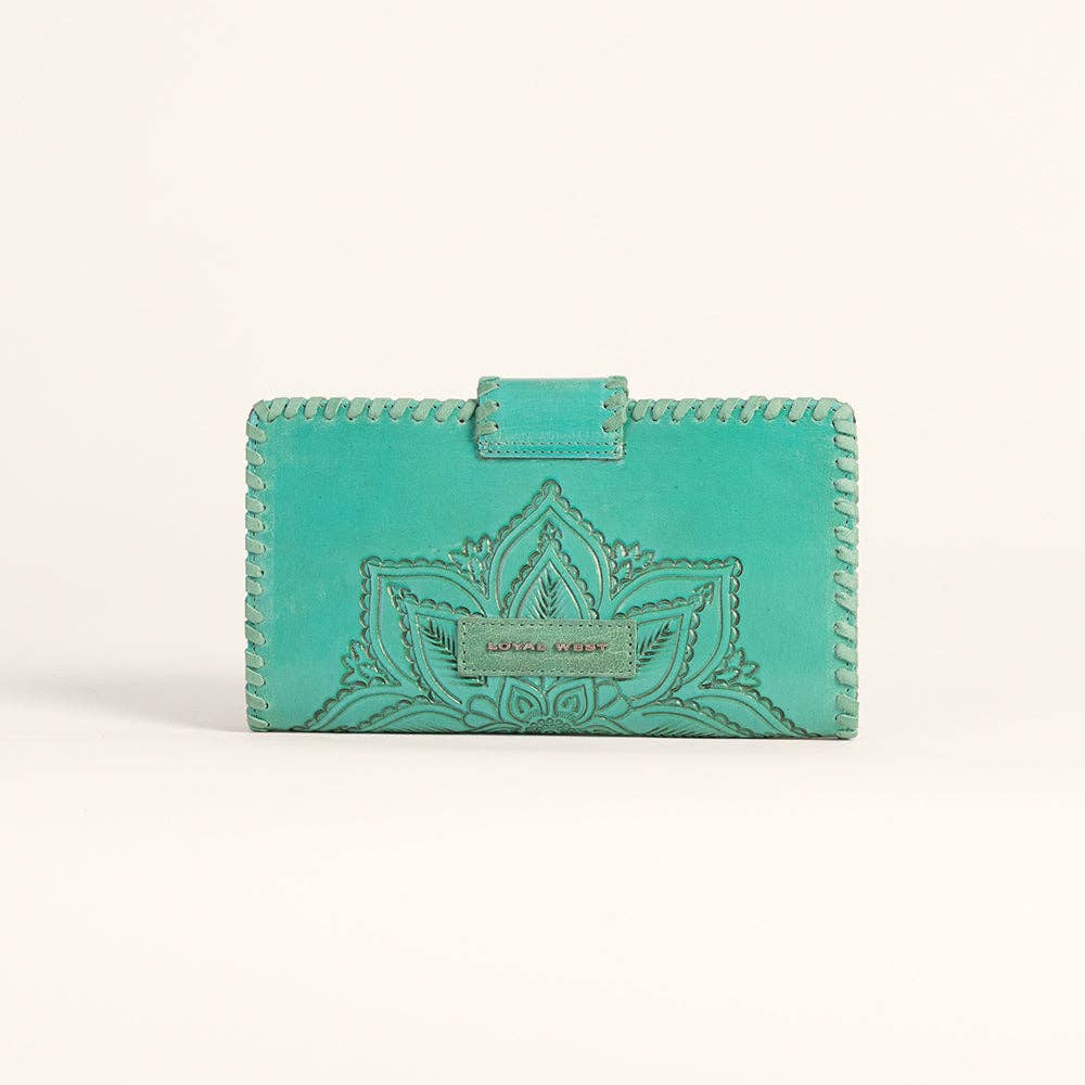 Desert Lotus Hand-Tooled Turquoise Wallet
